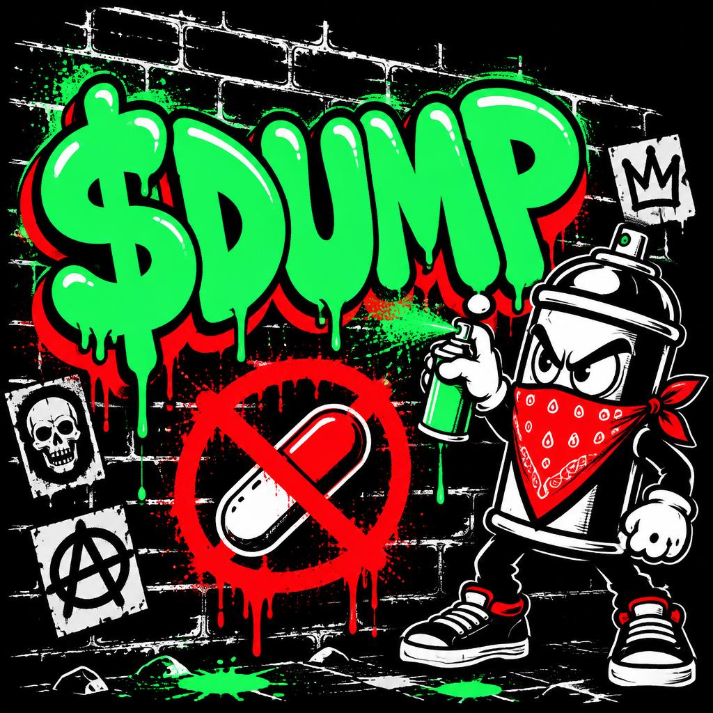 Angry DumpFun capsule shouting into a red megaphone